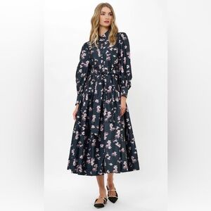 Oliphant Nora Black Lebombo Button-Up Long Sleeve Dress Small NWT NEW